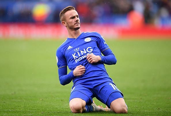 Maddison celebrates after scoring from a direct free-kick against Huddersfield