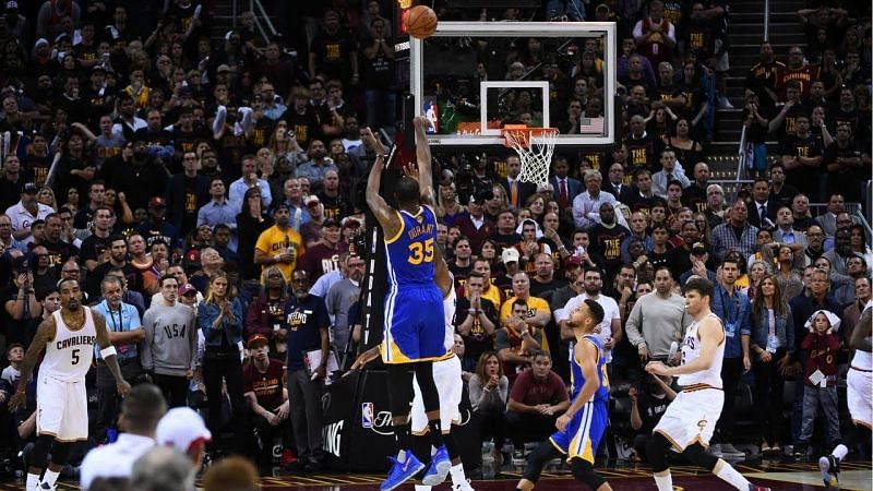 Kevin Durant&#039;s iconic 3-pointer in game 3 of the 2017 NBA Finals