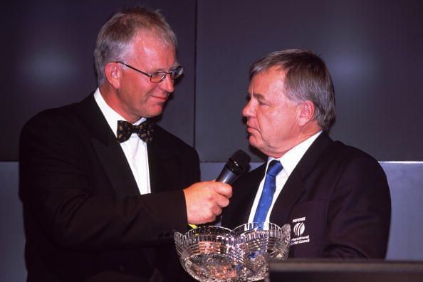 Paul Allott (left) talks to award winner Mike Procter