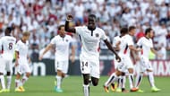 Sarr celebrating his goal on his Ligue 1 debut against Rennes last season