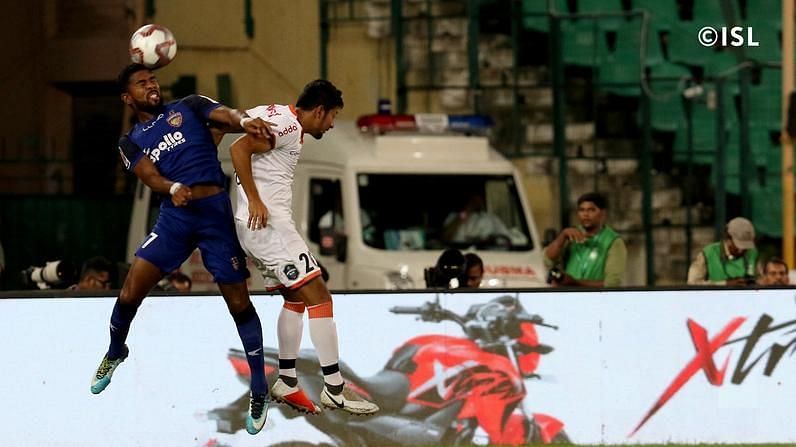 Despite Gregory Nelson&#039;s trickery, Chennai hardly tested Mohammed Nawaz [Image: Indian Super League]