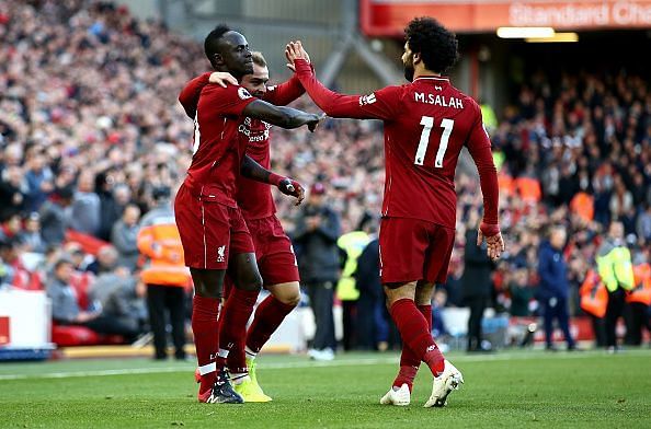 Salah scored one goal and created two, while Mane scored a brace