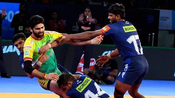 Pardeep Narwal caught on the mat. Picture Courtesy: ProKabbadi.com