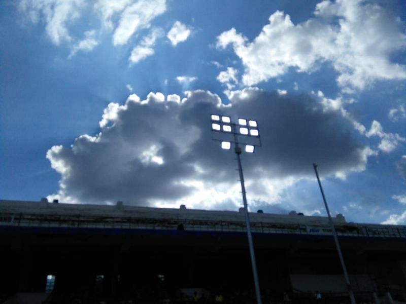 The floodlights being tested at the Bangalore Football Stadium