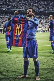Messi's iconic celebration at the Bernabeu