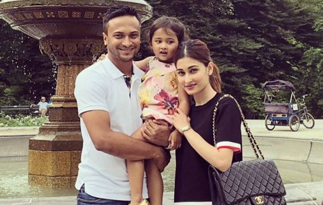Shakib Al Hasan with his wife Ummey Ahmed Shishir and daughter during a holiday