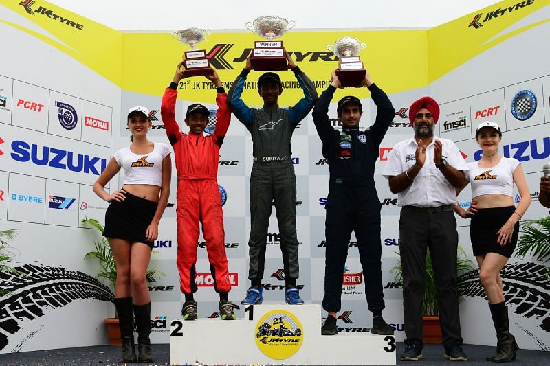 Round 3 winners of JK Tyre Novice Cup of the 21st JK Tyre FMSCI National Racing Championship