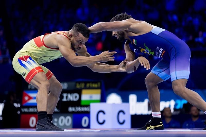 Seeded 3rd in the 65 kg class, India&#039;s Bajrang Punia beat Alejandro Valdes Tobier of Cuba 4-3