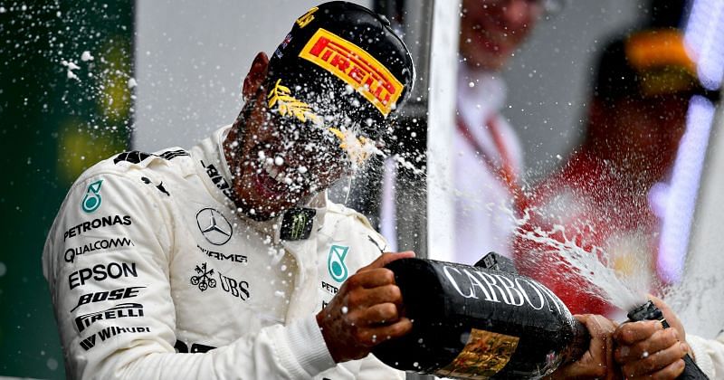 Lewis Hamilton enjoying another of his stellar drives for an F1 win