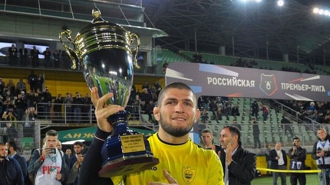 UFC News: Khabib Nurmagomedov presented with an honorable memento during soccer match in Dagestan
