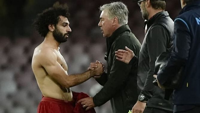 Fans are amused as Carlo Ancelotti went straight to the field to ask for Mo Salah's shirt after Liverpool-Napoli clash