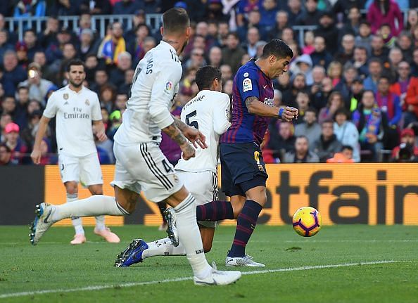 Varane misjudged a tackle on Suarez in the box, resulting in a spot-kick after VAR review