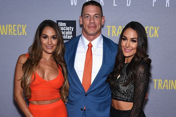 WWE Legend John Cena with Nikki and Brie Bella