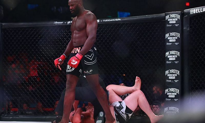 Cheick Kongo walks away after finishing Timothy Johnson at Bellator 208