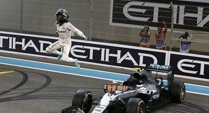 An ecstatic Nico Rosberg won the title from Hamilton in 2016 at the final race in Abu Dhabi