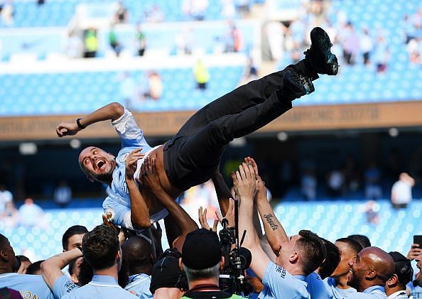 Peppy! Pep Guardiola picked up the Premier League manager of the season for his record-breaking season of 2017-18.