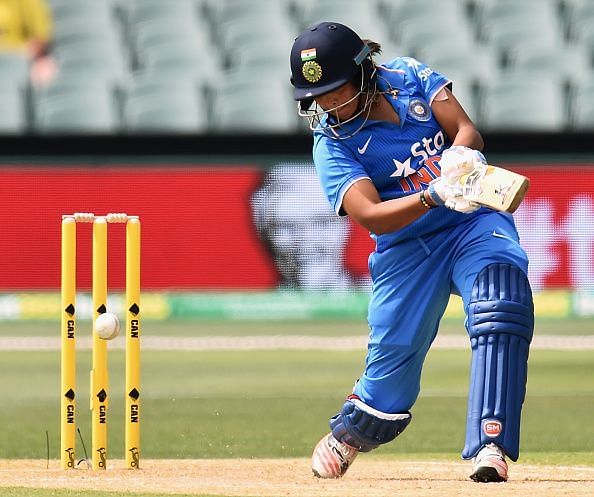 Krishnamurthy playing a shot during her innings of 37