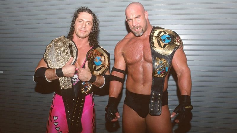 Bret Hart and Goldberg as tag team champion