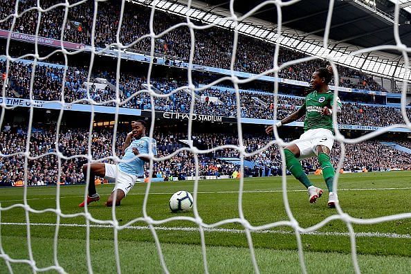 Raheem Sterling scores against Brighton and Hove Albion in the premier league this season