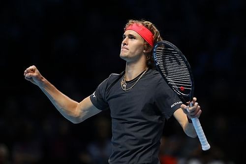 Alexander Zverev celebrates his Nitto ATP Finals win over John Isner