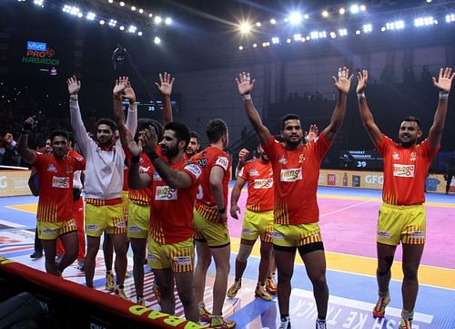 Gujarat Fortune Giants celebrate their thrilling win over U Mumba