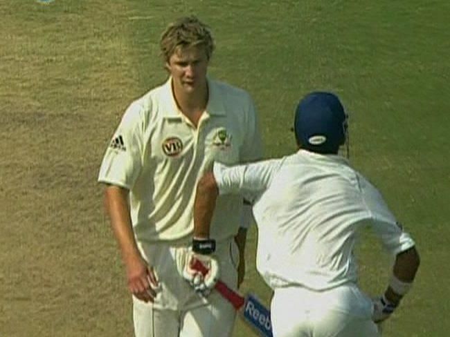 Watson is elbowed by Gambhir and was suspended for a Test Match as a penalty