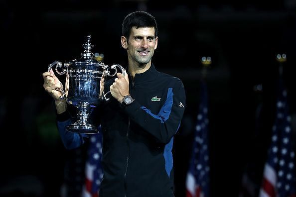Novak Djokovic with 2018 US Open trophy