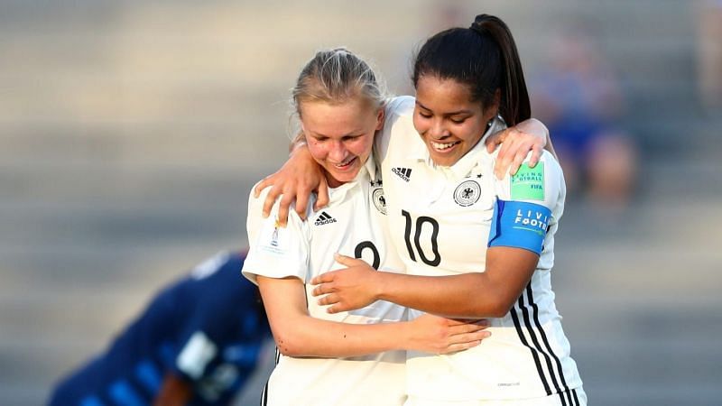 German&#039;s Laura Donhauser no 2 and Ivana Fuso no 10 in a jubilant mood (Image Courtesy: FIFA)