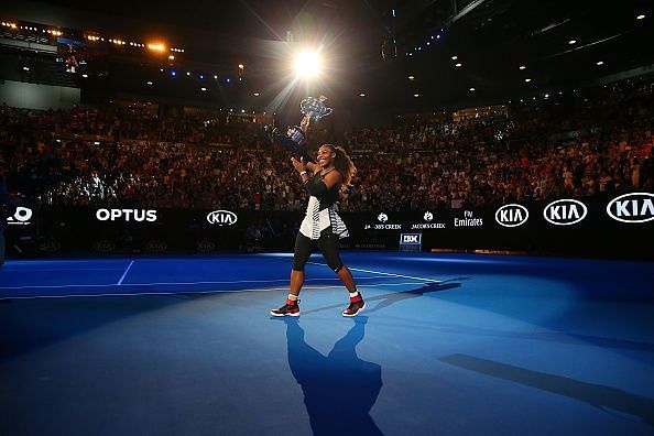 Serena Williams with her 2017 Australian Open trophy