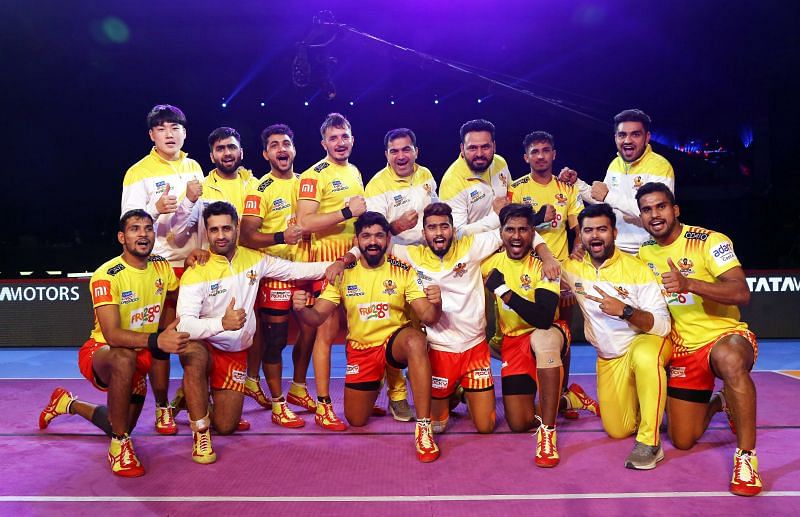 Gujarat Fortune Giants celebrate their comfortable win over Puneri Paltan