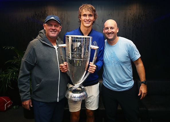 Alexander Zverev with his father Zverev Sr.(to his right) at the 2018 Laver Cup