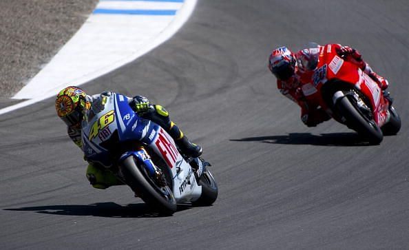 Rossi and Stoner exchanged the lead for the better part of the race