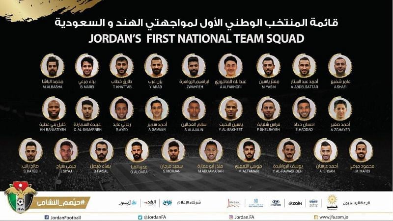 Jordan announced their 28-member squad on 11th November