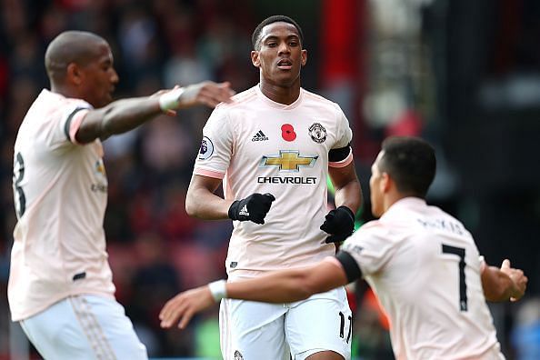 Martial scored for the third consecutive Premier League match