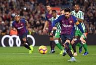 Barcelona's Lionel Messi scores a goal from the penalty spot Sunday vs. Real Betis