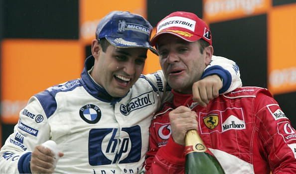 Juan Pablo Montoya (left) won the race for two different constructors