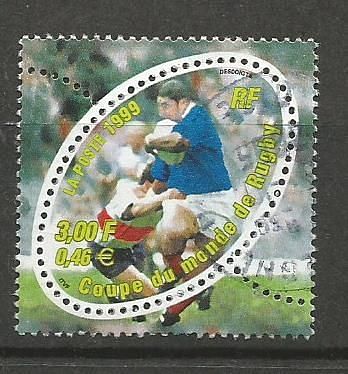 Oval Shaped stamp issued by France on 4th Rugby World Cup