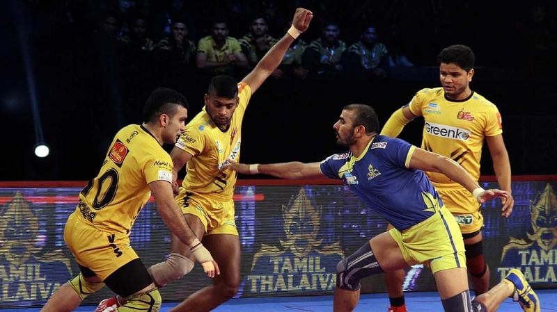 Ajay Thakur scored 16 raid points tonight for Tamil Thalaivas