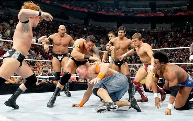 Nexus attacking John Cena