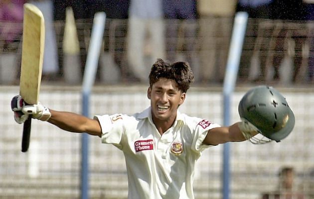 Mohammad Ashraful is celebrating his hundred in Test debut