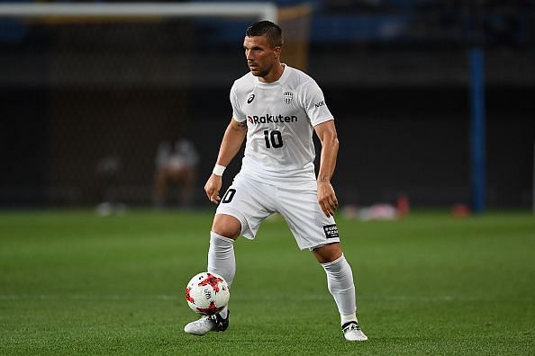 Lukas Podolski scored two goals for Vissel Kobe