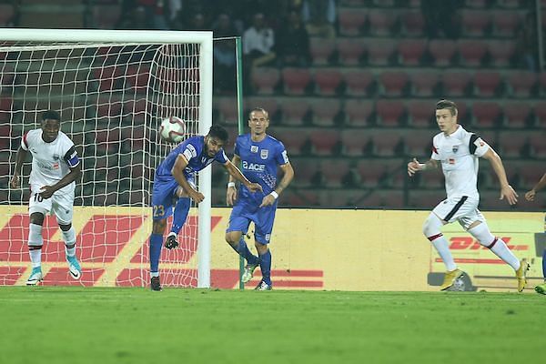 Mumbai City FC's Souvik Chakrabarti clears the ball [Image: ISL]