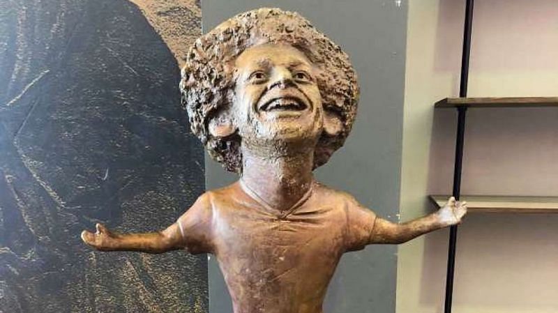 The statue showing Salah in his trademark celebration pose