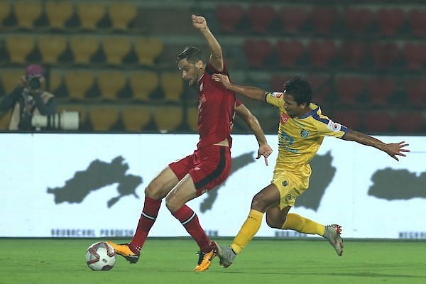 The 24-year old missed an open goal after a rebound from Narzary&#039;s shot which left the Northeast United keeper on the ground and the goal unguarded (Image Courtesy: ISL)