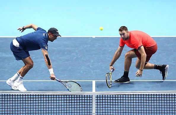 Mike Bryan and Jack Sock en-route to their 2nd victory at the 2018 Nitto ATP Finals