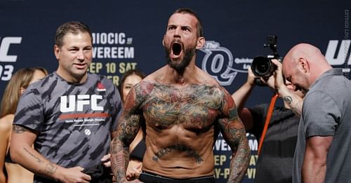 CM Punk during his weigh-in for his second UFC fight against Mike Jackson