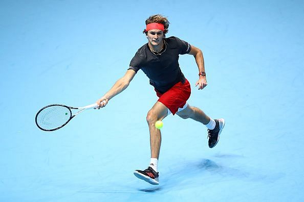 Alexander Zverev at full stretch, in the Nitto ATP Finals