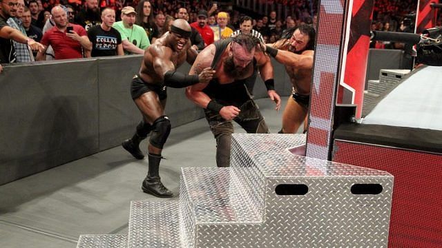 Braun Strowman was attacked by the alliance of Corbin, McIntyre, and Lashley