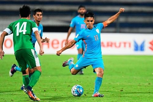 Sunil Chhetri in action for India National Football Team.