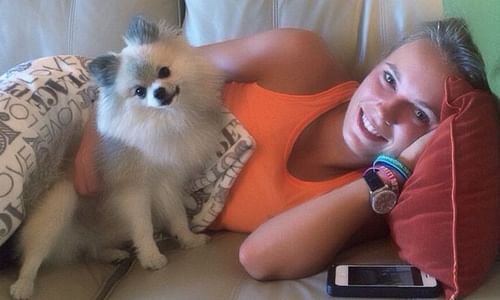 Caroline Wozniacki with her pet Pomeranian Bruno